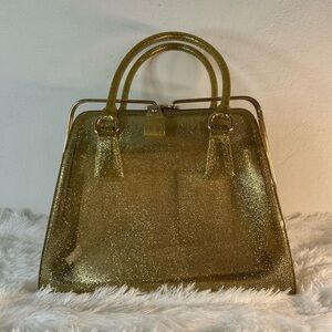 Gold Glitter Structured Top-Handle Bag